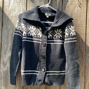 SW Studio Works Nordic Style Black & White Cardigan w/ Cowl Collar